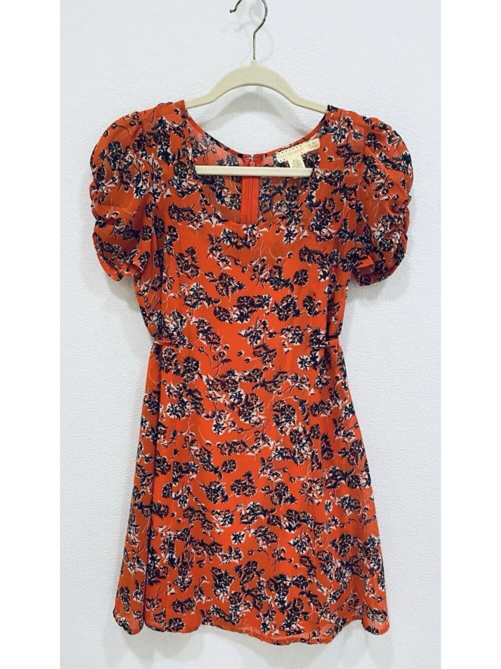 Urban Outfitters Pins and Needles Dress Womens Small Orange Floral Puff Sleeve